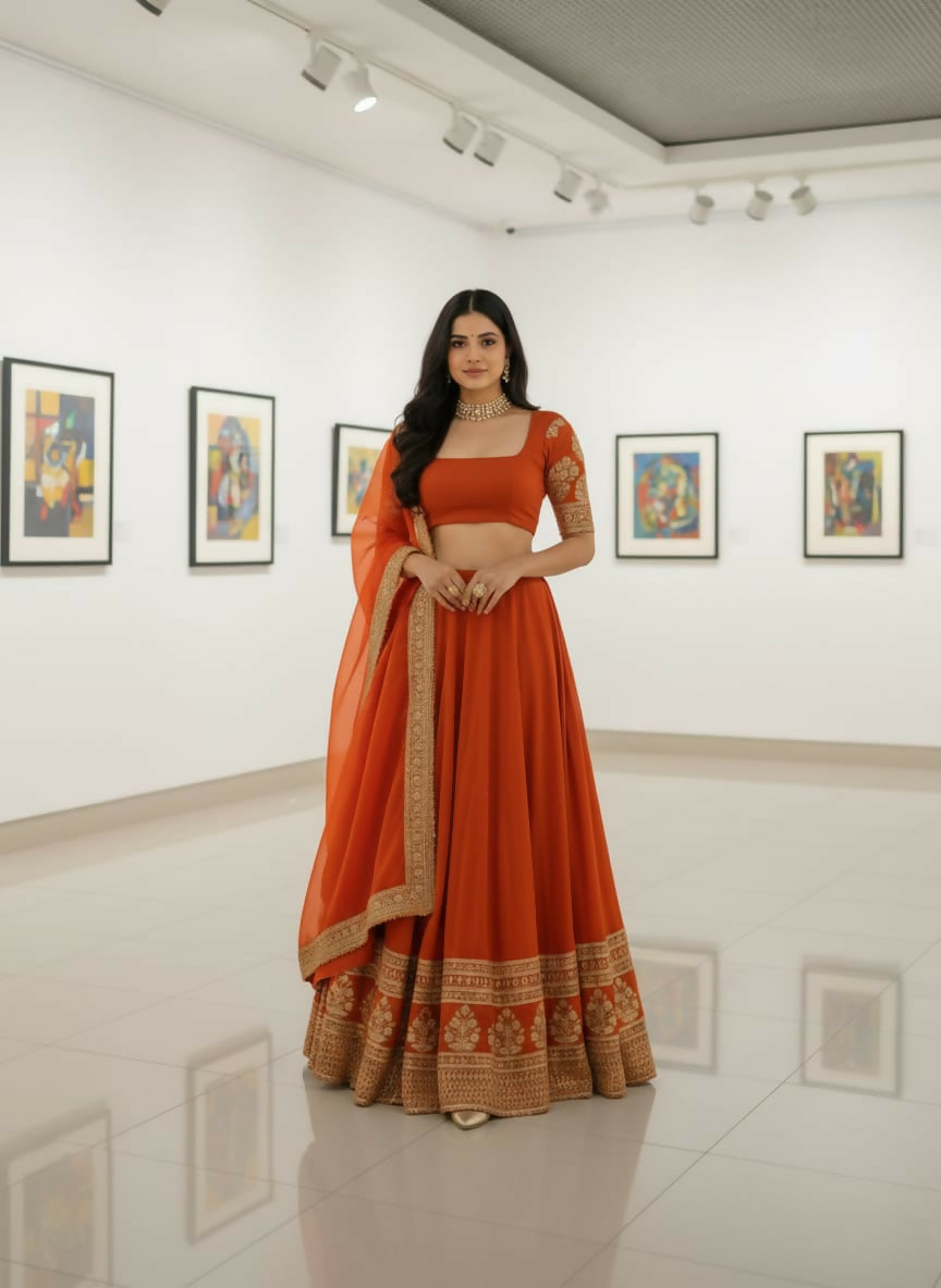 Lehenga Mart Designer Indian Wedding Lehenga Choli-Rusty Orange