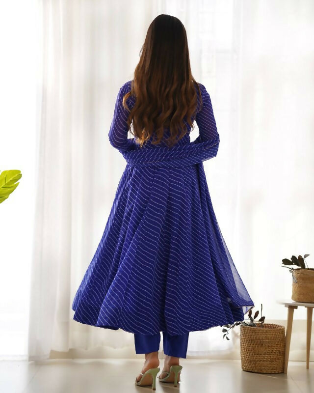 Lehenga Mart Designer Anarkali Suit With Kurta, Pant, Dupatta For Women-Royal Blue