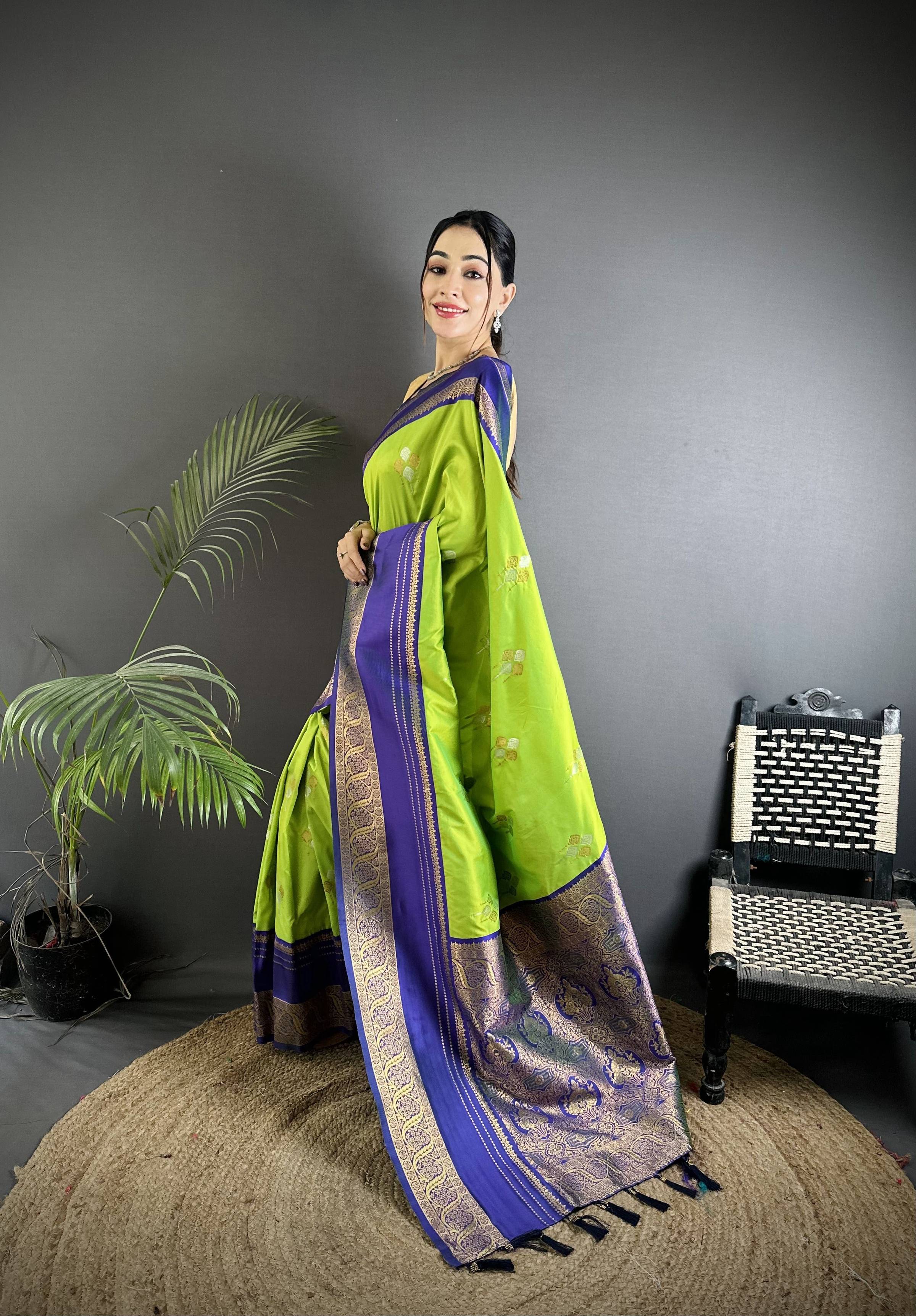 Sonakshi Women's Parrot Premium Soft Silk Zari Woven Traditional Saree with Blouse