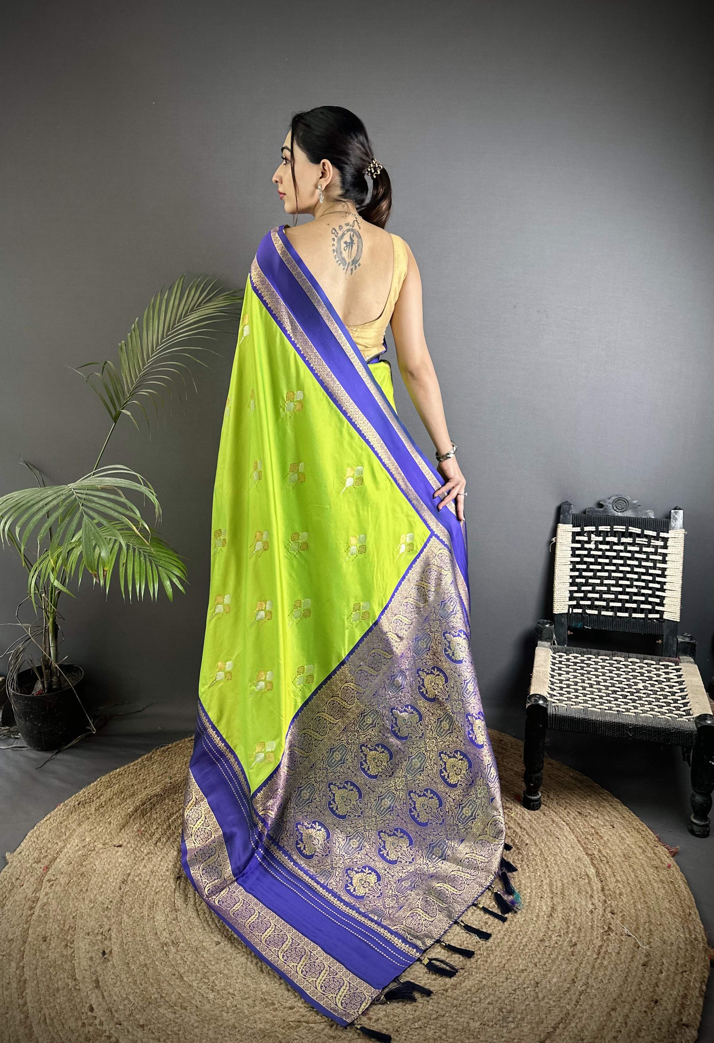 Sonakshi Women's Parrot Premium Soft Silk Zari Woven Traditional Saree with Blouse