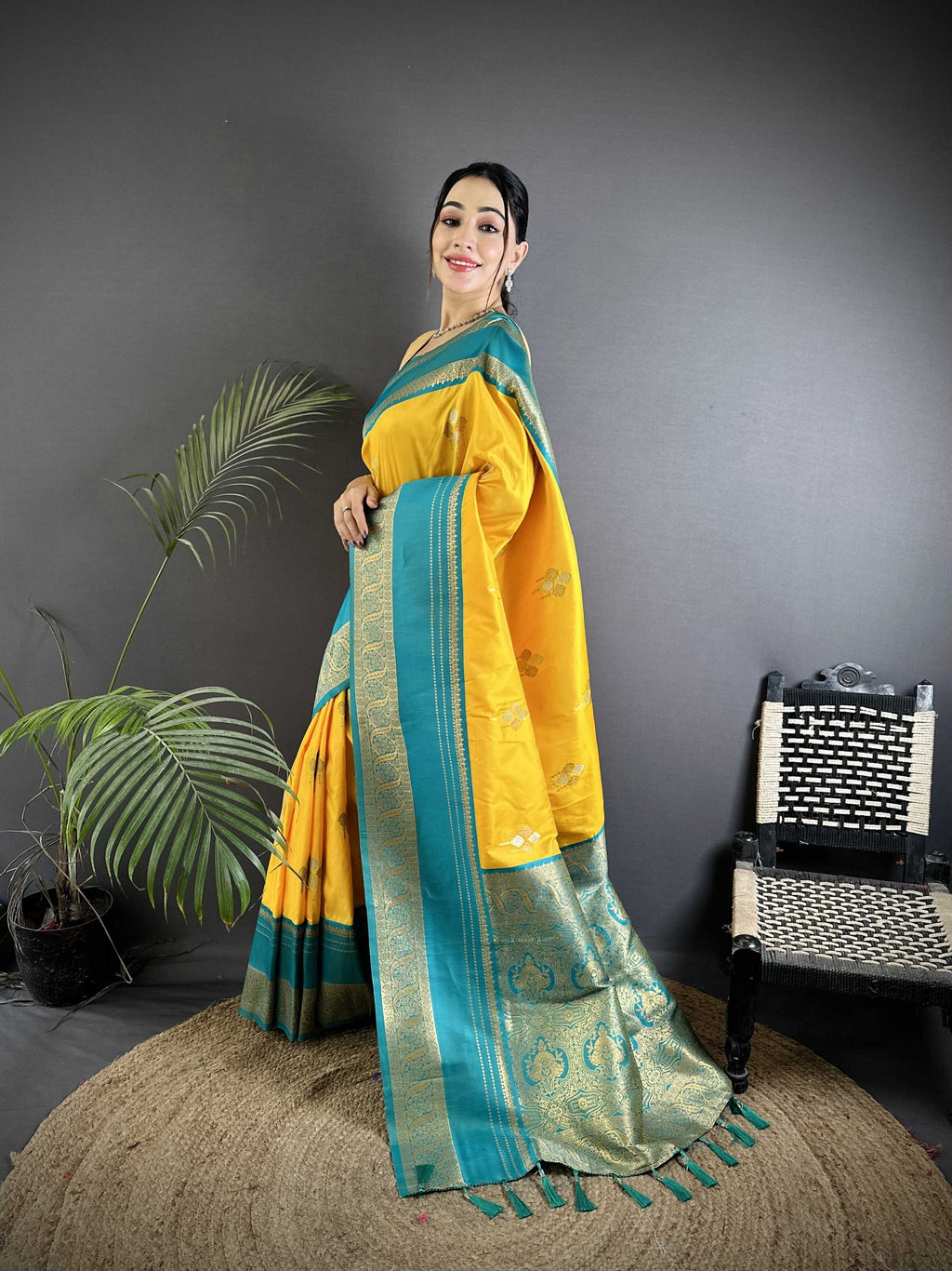 Sonakshi Women'S Yellow Premium Soft Silk Zari Woven Traditional Saree With Blouse