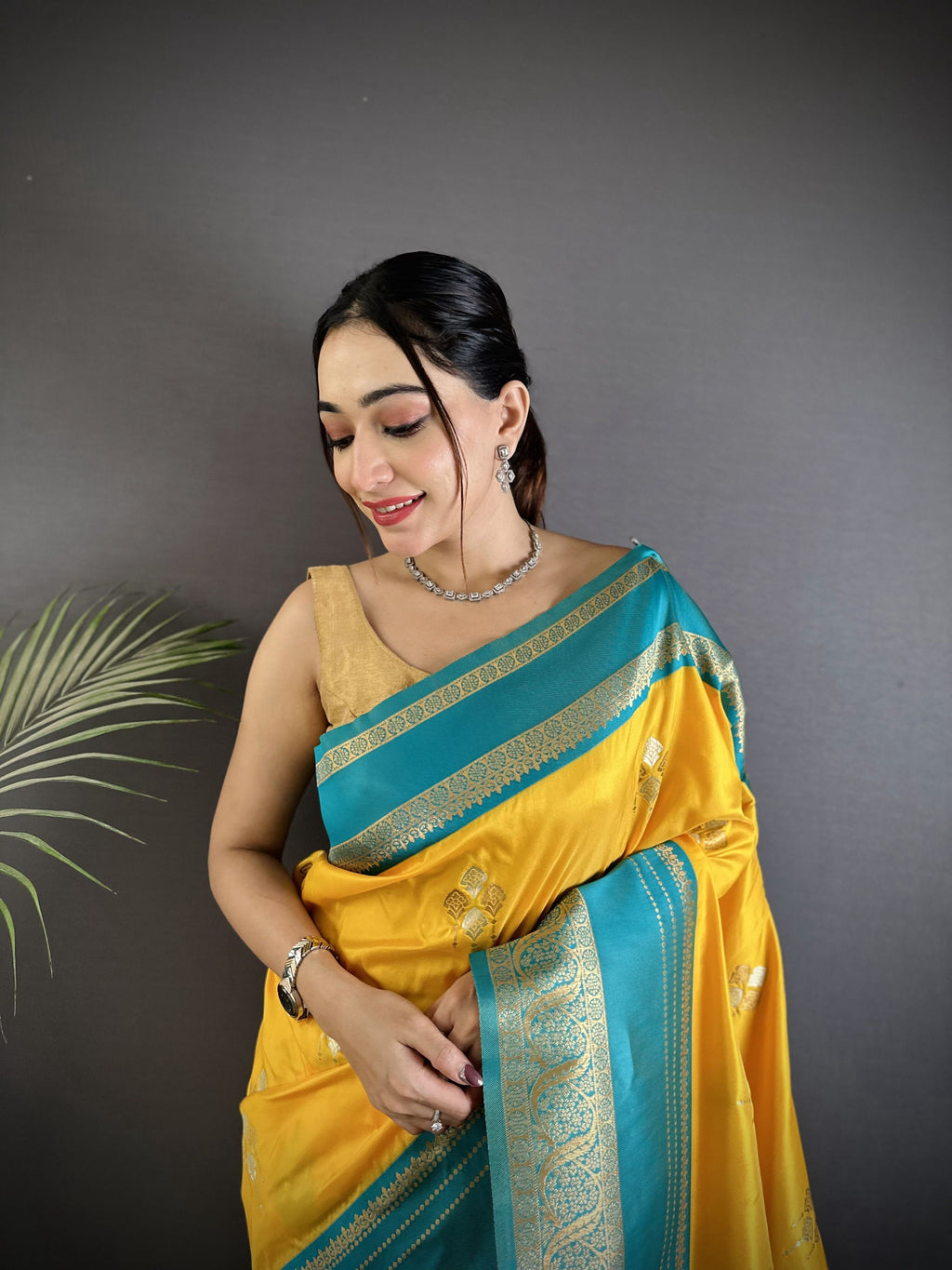 Sonakshi Women'S Yellow Premium Soft Silk Zari Woven Traditional Saree With Blouse