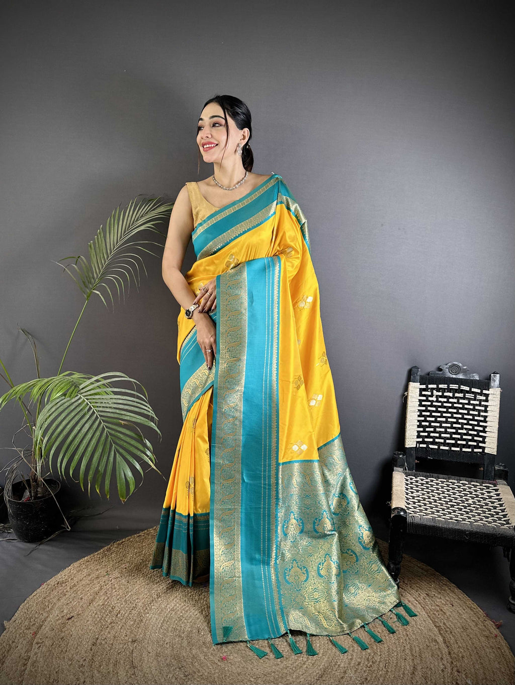Sonakshi Women'S Yellow Premium Soft Silk Zari Woven Traditional Saree With Blouse