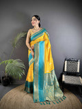 Sonakshi Women'S Yellow Premium Soft Silk Zari Woven Traditional Saree With Blouse