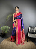 Sonakshi Women'S Blue Premium Soft Silk Zari Woven Traditional Saree With Blouse