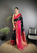 Sonakshi Women'S Black Premium Soft Silk Zari Woven Traditional Saree With Blouse