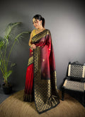 Sonakshi Women'S Red Ikkat Silk Zari Woven Traditional Saree With Blouse