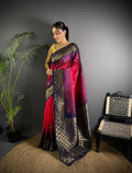 Sonakshi Women'S Pink Ikkat Silk Zari Woven Traditional Saree With Blouse