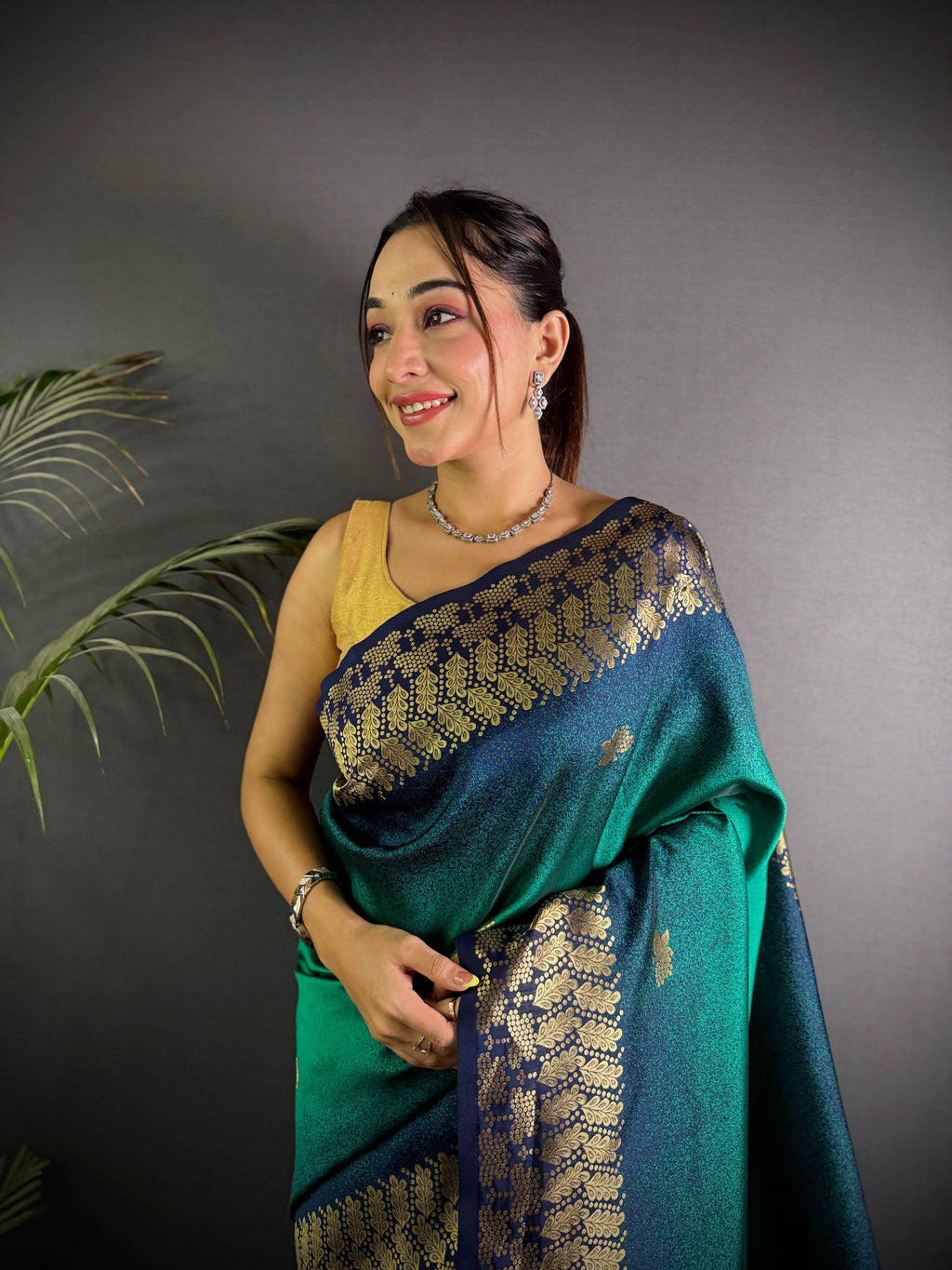 Sonakshi Women'S Teal Ikkat Silk Zari Woven Traditional Saree With Blouse