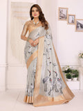 Sonakshi Women'S Offwhite Premium Tissue Silk Copper-Gold Border Traditional Saree With Blouse