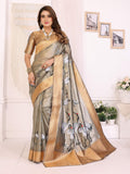 Sonakshi Women'S Silver Premium Tissue Silk Copper-Gold Border Traditional Saree With Blouse