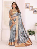 Sonakshi Women'S Grey Premium Tissue Silk Copper-Gold Border Traditional Saree With Blouse