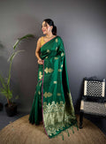 Sonakshi Women'S Ramagreen Pure Lichi Silk With Weaving Zari Traditional Saree With Blouse