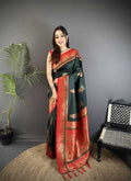 Sonakshi Women'S Black Pure Soft Banarasi Silk With Contrast Weaving Border And Pallu Traditional Saree With Blouse