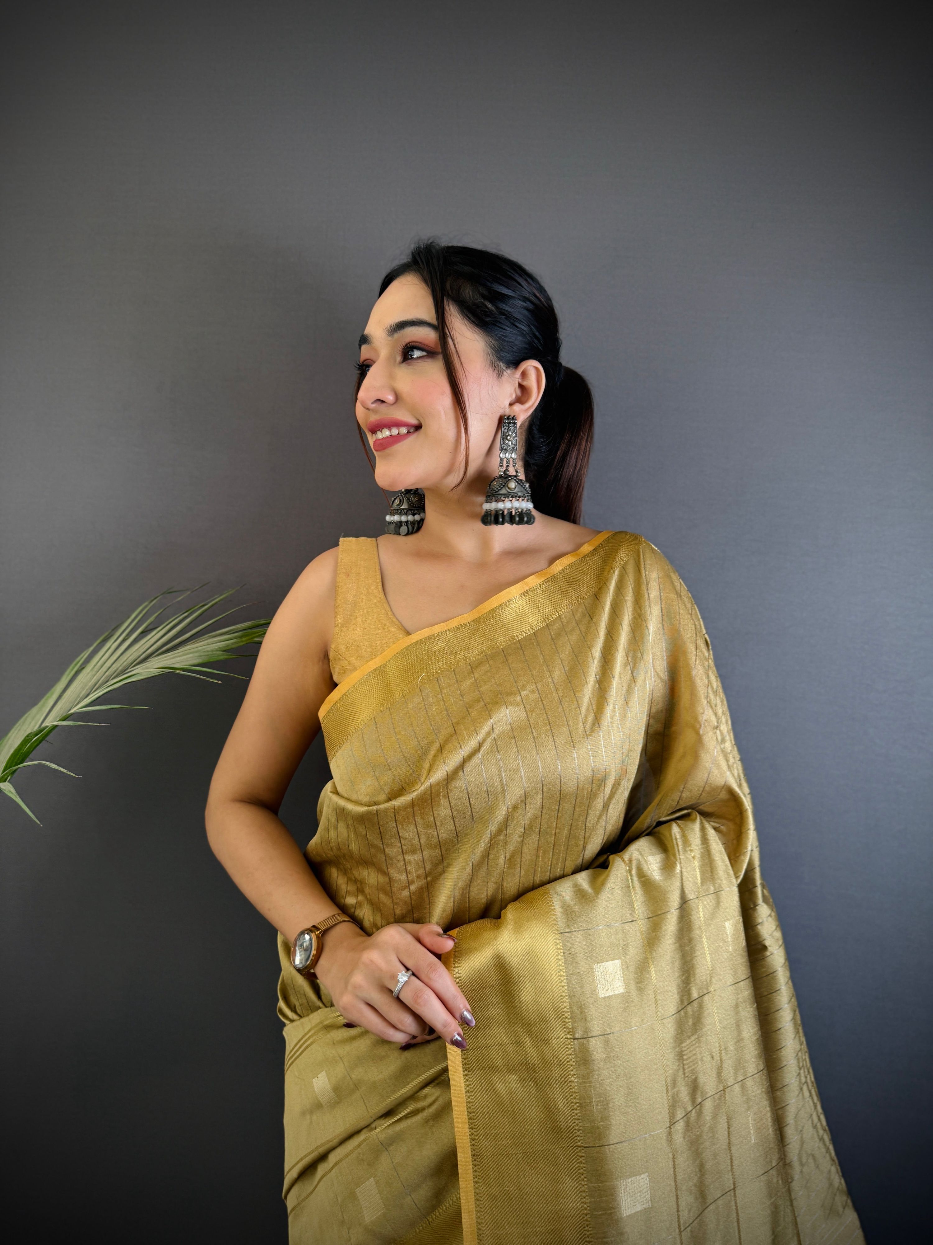 Sonakshi Women's Sona Gold Soft Cotton Silk Golden Zari Weaving Traditional Saree with Blouse
