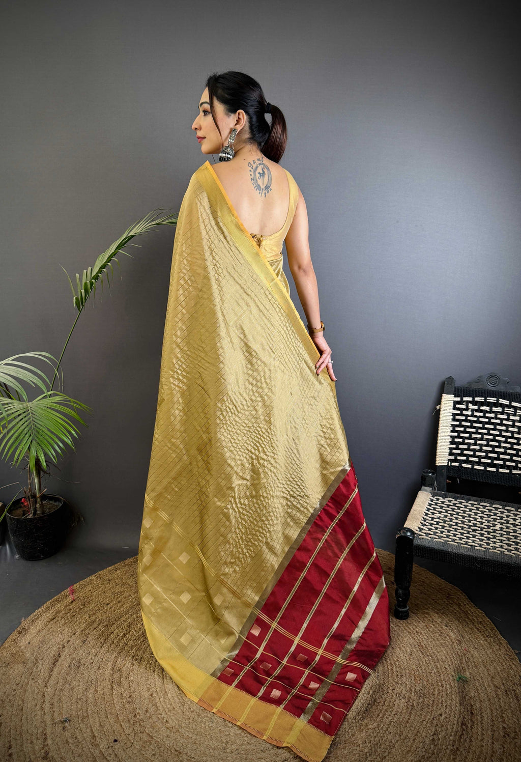 Sonakshi Women's Sona Gold Soft Cotton Silk Golden Zari Weaving Traditional Saree with Blouse