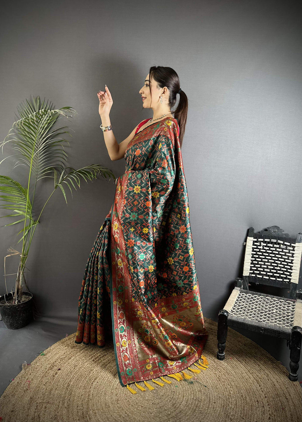 Sonakshi Women's Black Banarsi Silk Tassel Weaving Traditional Saree with Blouse