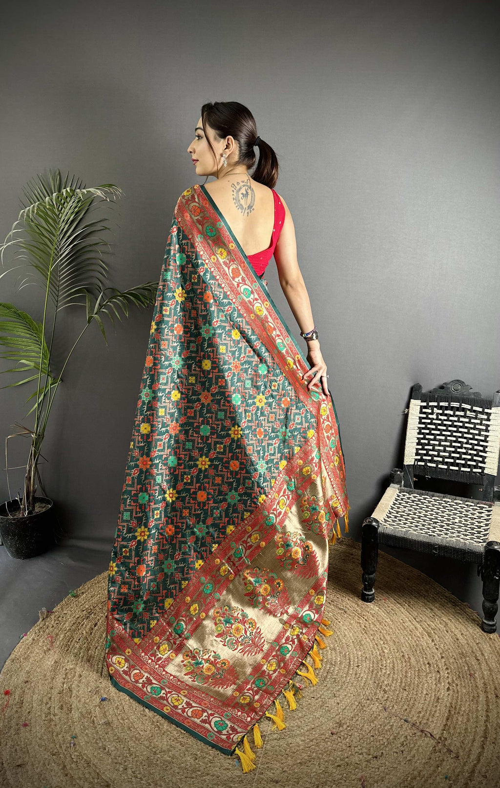 Sonakshi Women's Black Banarsi Silk Tassel Weaving Traditional Saree with Blouse