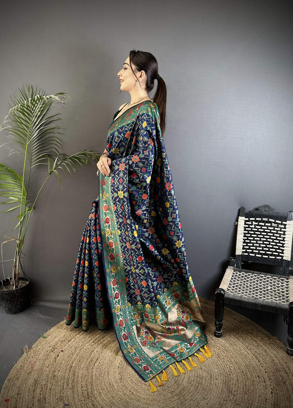 Sonakshi Women's Royal Blue Banarsi Silk Tassel Weaving Traditional Saree with Blouse
