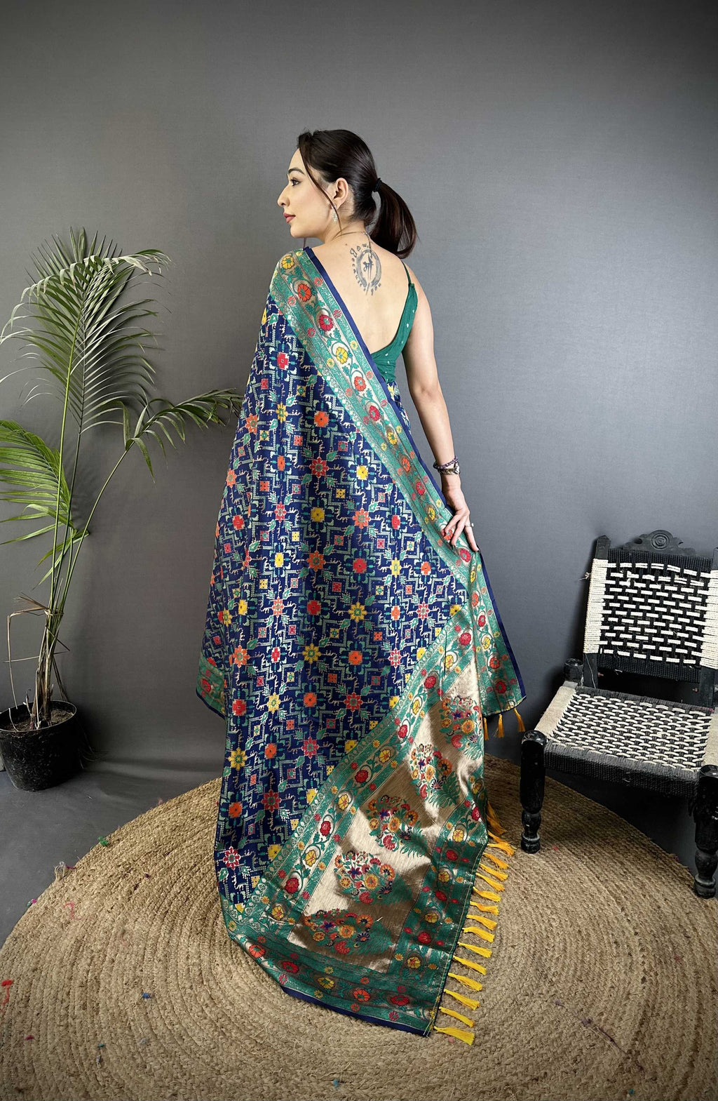 Sonakshi Women's Royal Blue Banarsi Silk Tassel Weaving Traditional Saree with Blouse