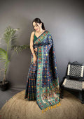 Sonakshi Women's Royal Blue Banarsi Silk Tassel Weaving Traditional Saree with Blouse