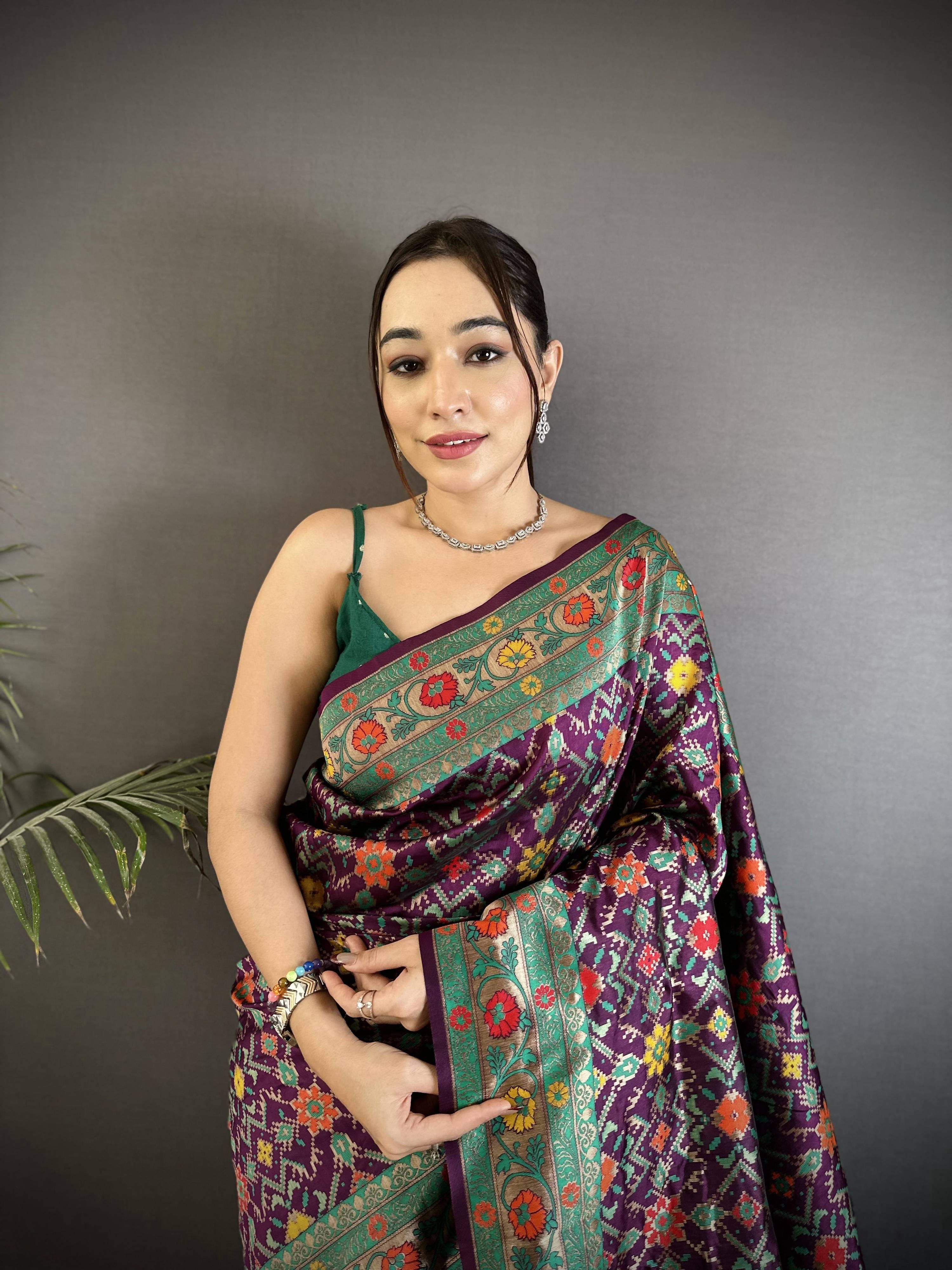 Sonakshi Women's Wine Banarsi Silk Tassel Weaving Traditional Saree with Blouse