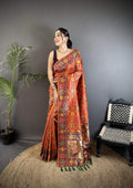 Sonakshi Women's Orange Banarsi Silk Tassel Weaving Traditional Saree with Blouse