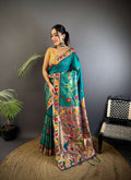 Sonakshi Women's Morepeach Paithani Silk Zari & Meenakari Weaving Traditional Saree with Blouse