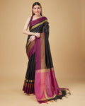 Sonakshi Women's Black Raw Silk Khadi & Zari Weaving Traditional Saree with Blouse