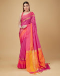 Sonakshi Women's Rani Pink Raw Silk Khadi & Zari Weaving Traditional Saree with Blouse