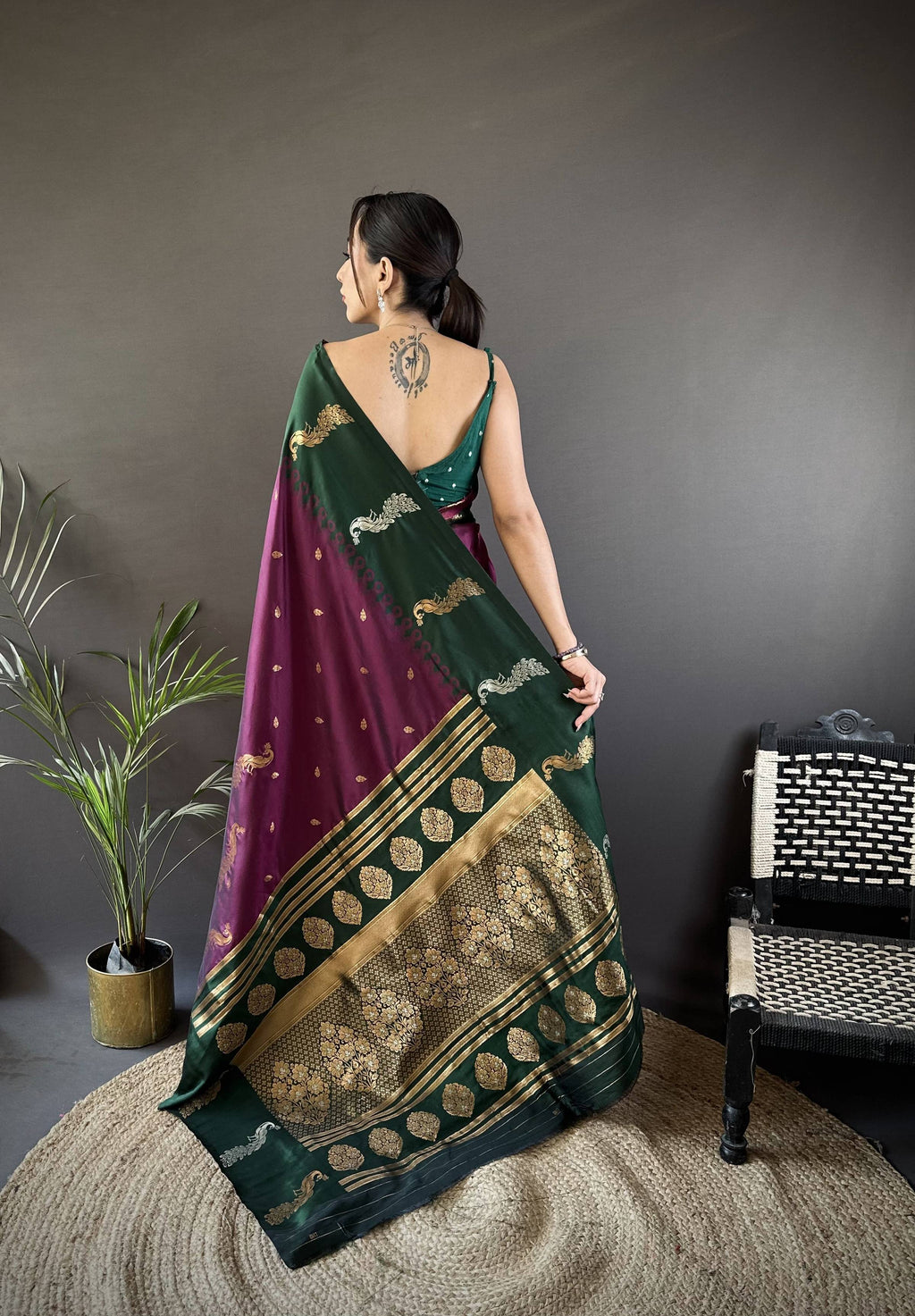 Sonakshi Women's Wine Soft Banarasi Silk Zari Weaving Traditional Saree with Blouse