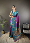 Sonakshi Women's Purple Soft Banarasi Silk Zari Weaving Traditional Saree with Blouse