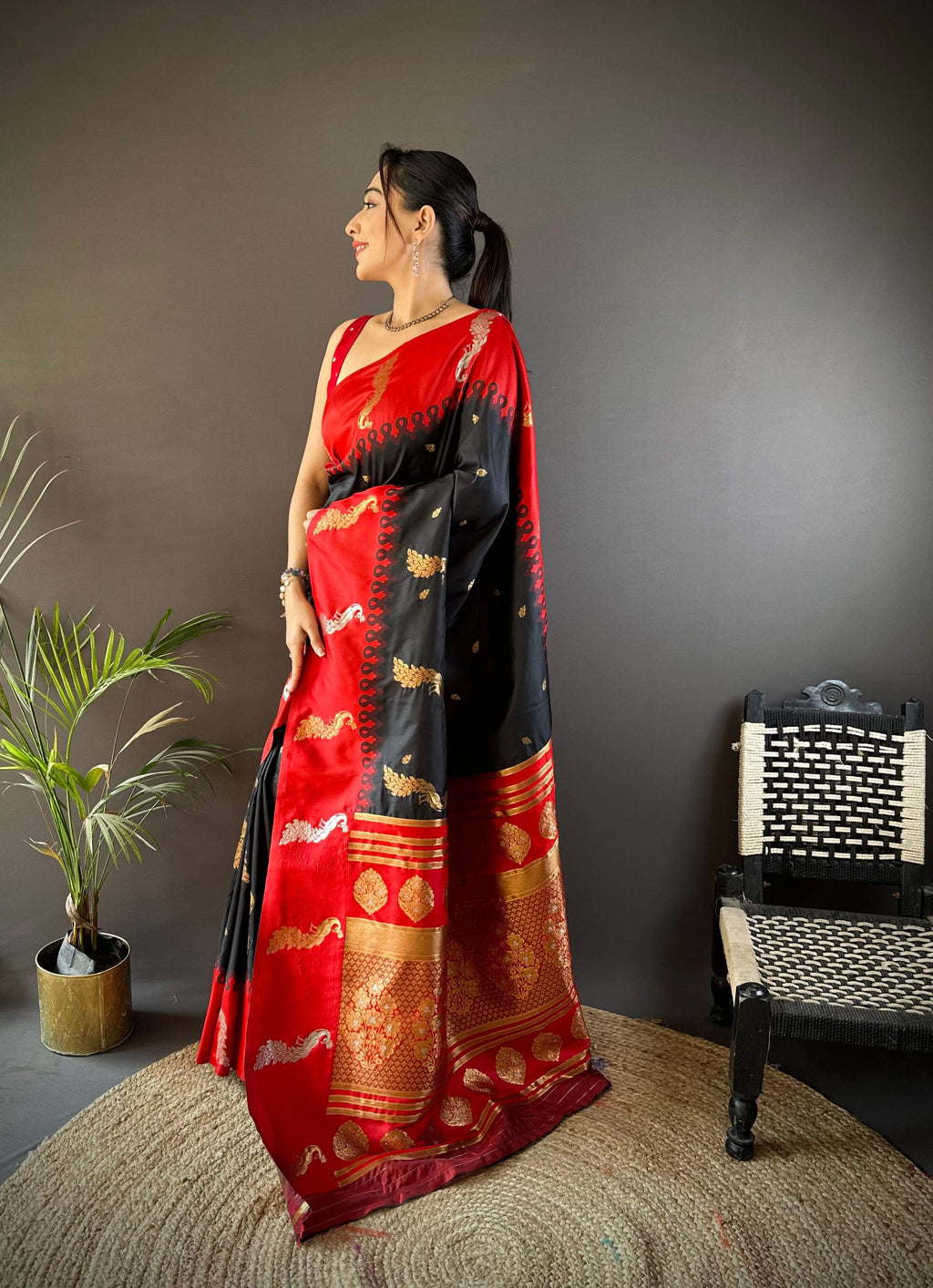 Sonakshi Women's Black Soft Banarasi Silk Zari Weaving Traditional Saree with Blouse