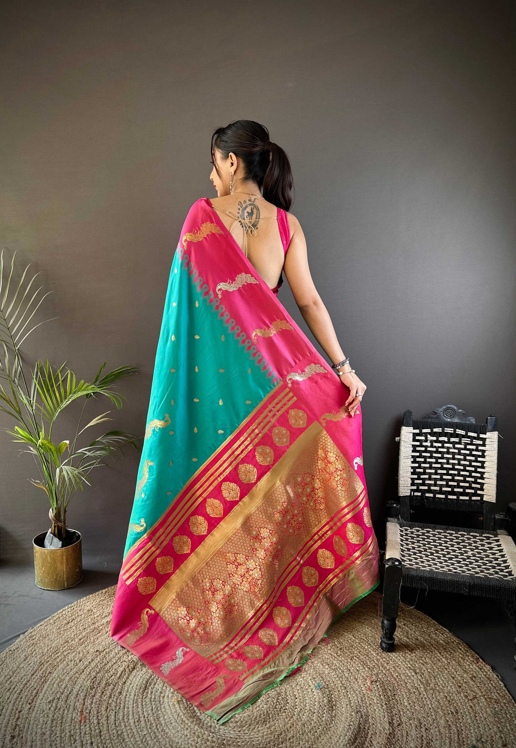 Sonakshi Women's Teal Soft Banarasi Silk Zari Weaving Traditional Saree with Blouse