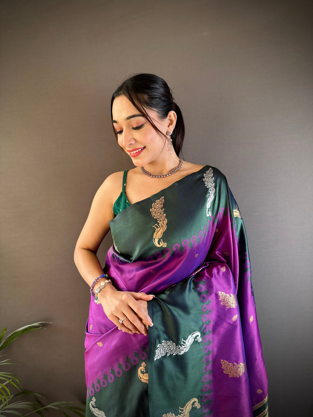 Sonakshi Women's Purple Soft Banarasi Silk Zari Weaving Traditional Saree with Blouse
