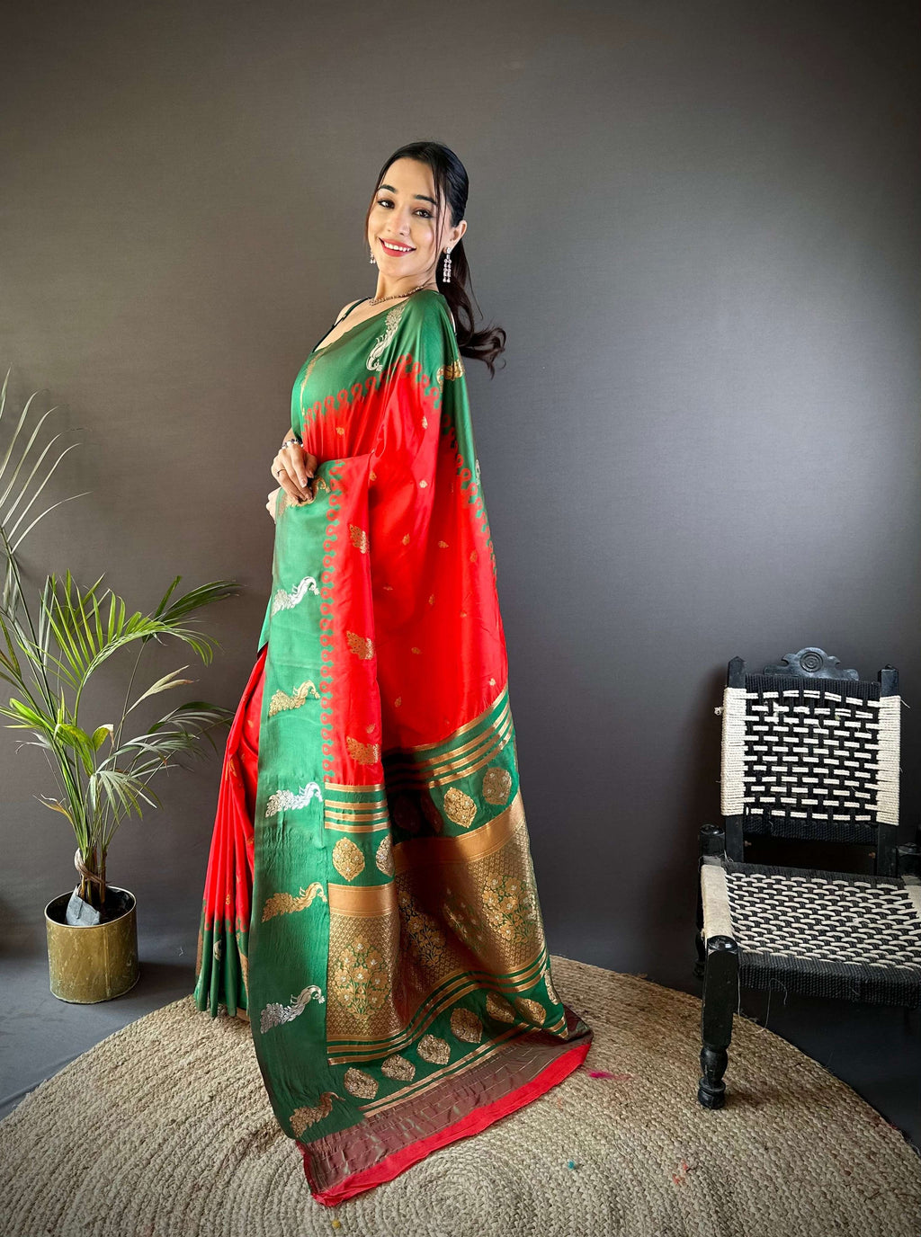 Sonakshi Women's Red Soft Banarasi Silk Zari Weaving Traditional Saree with Blouse