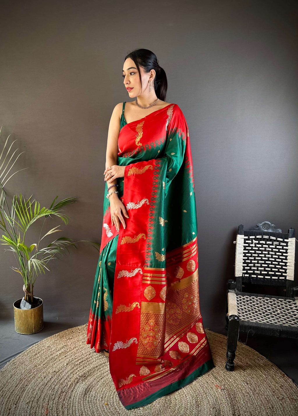 Sonakshi Women's Green Soft Banarasi Silk Zari Weaving Traditional Saree with Blouse