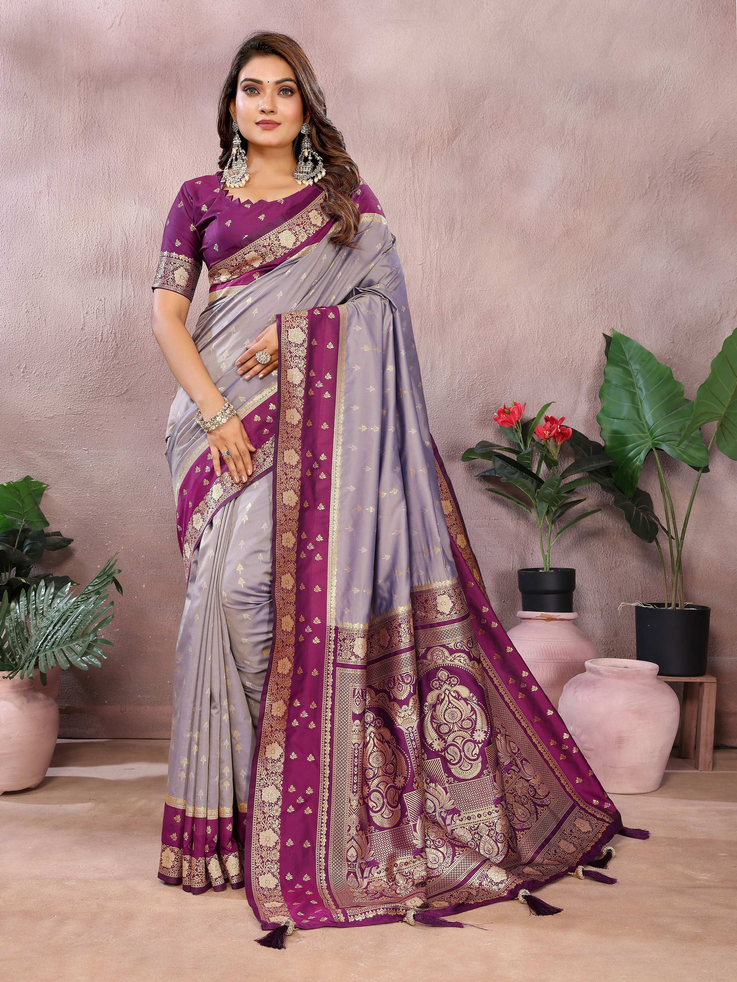 Aastha Fashion Grey Kalamkari Silk Zari Woven Saree