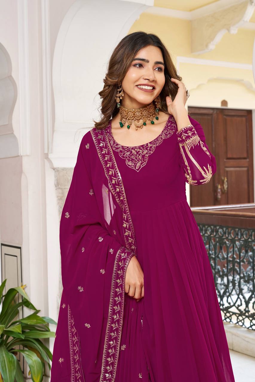 Lehenga Mart Designer Anarkali Suit With Kurta Palazzo Dupatta For Women-Wine