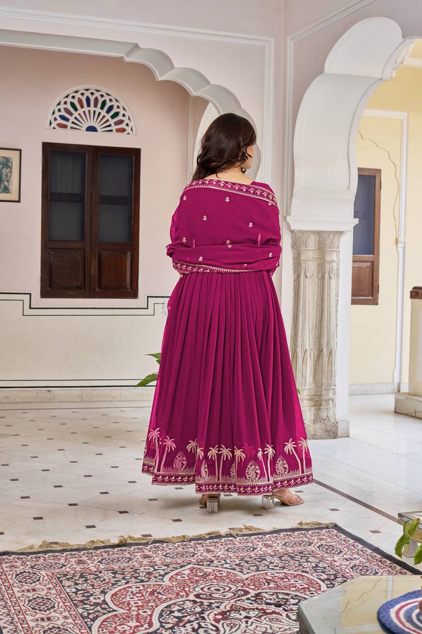 Lehenga Mart Designer Anarkali Suit With Kurta Palazzo Dupatta For Women-Wine