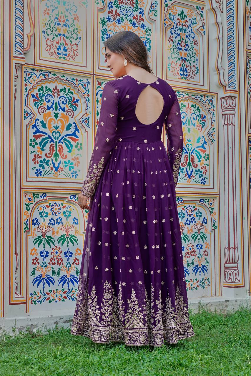 Lehenga Mart Designer Anarkali Suit With Kurta Palazzo Dupatta For Women-Purple