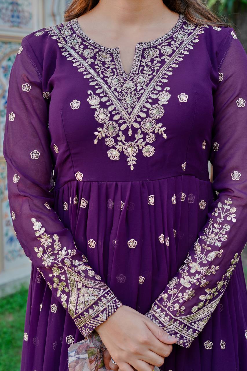 Lehenga Mart Designer Anarkali Suit With Kurta Palazzo Dupatta For Women-Purple