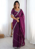 Prazu Fashion Wine Thread Sequence Organza Silk Party Wear Saree