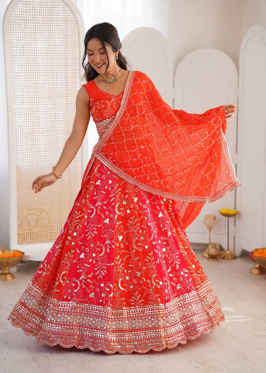 Lehenga Mart Designer Wedding Wear Lehenga Choli-Orange
