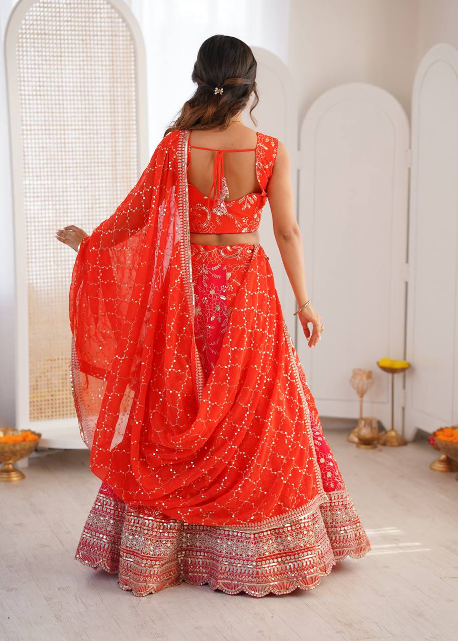 Lehenga Mart Designer Wedding Wear Lehenga Choli-Orange