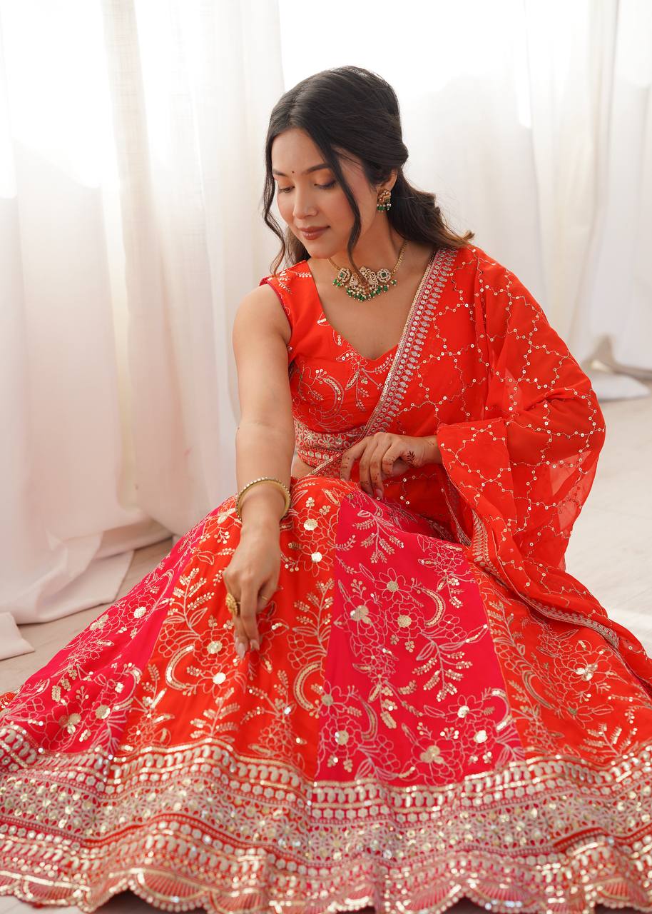 Lehenga Mart Designer Wedding Wear Lehenga Choli-Orange