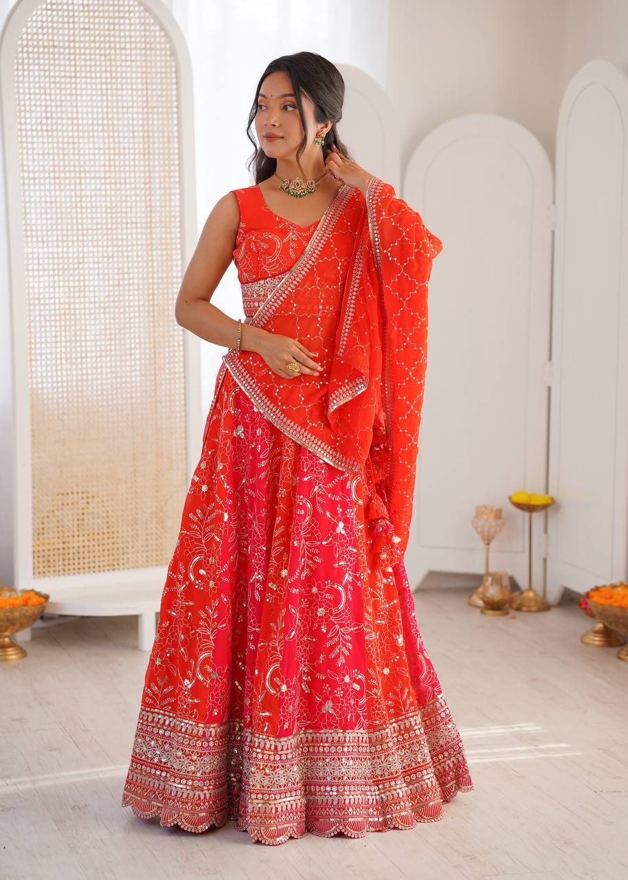 Lehenga Mart Designer Wedding Wear Lehenga Choli-Orange