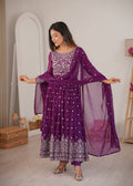 Lehenga Mart Designer Anarkali Suit With Kurta Palazzo Dupatta For Women-Purple
