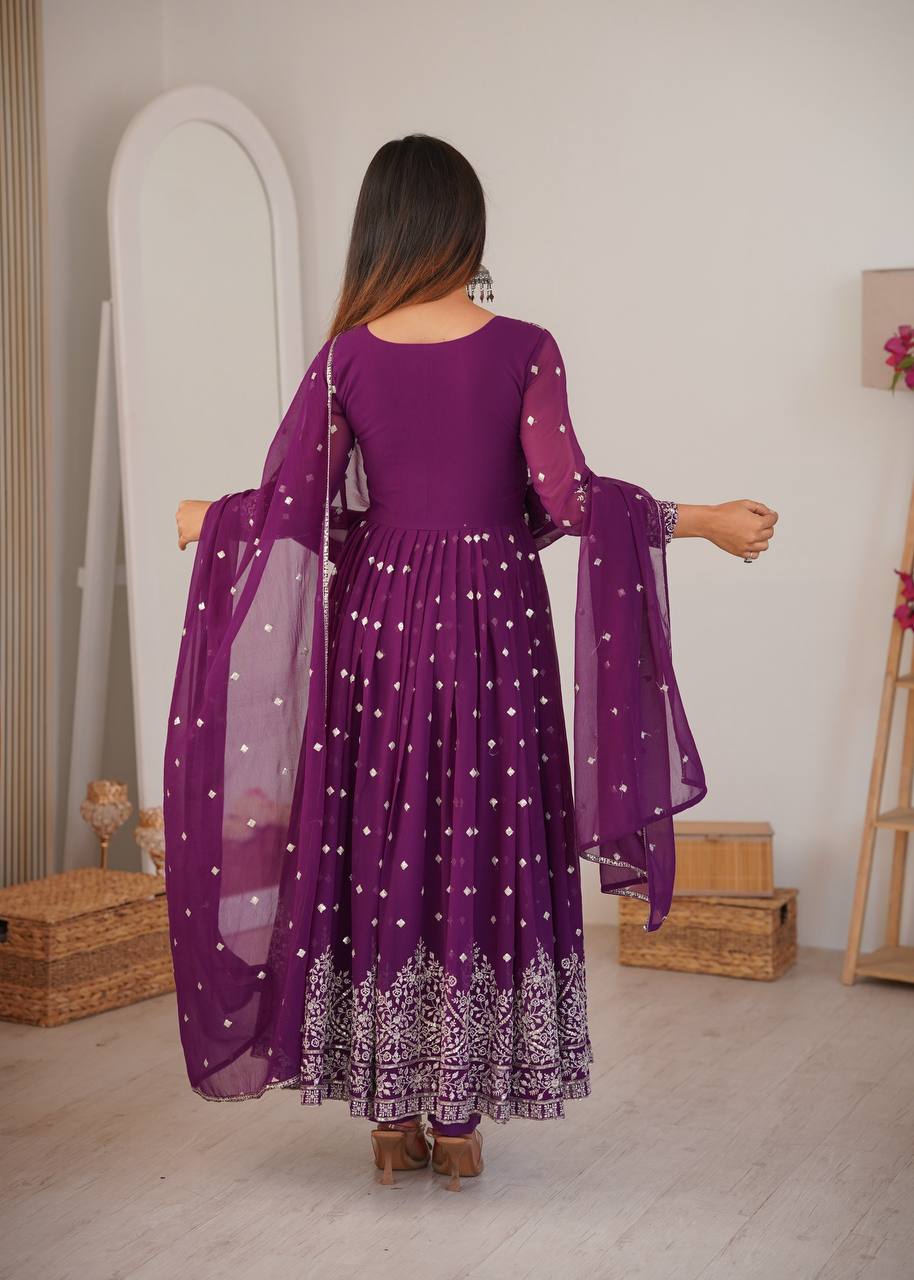 Lehenga Mart Designer Anarkali Suit With Kurta Palazzo Dupatta For Women-Purple