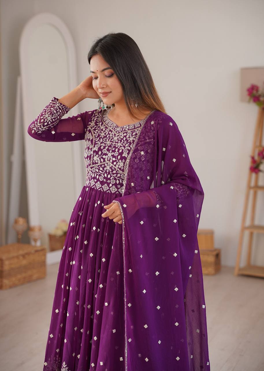 Lehenga Mart Designer Anarkali Suit With Kurta Palazzo Dupatta For Women-Purple